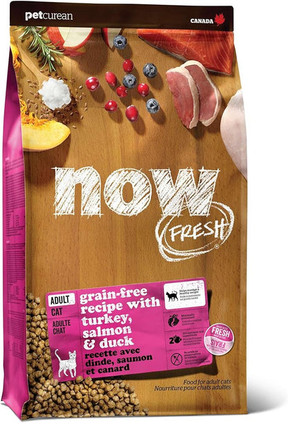Now Fresh Grain-Free Dry Cat Food with Turkey, Salmon & Duck, Healthy Kibble for Adults Made with Real Meat & Fish, Chicken-Free, with Pumpkin & Probiotics for Sensitive Stomachs, 8 lb Bag