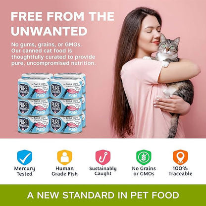 Tuna and Salmon Pate, Canned Wet Cat Food, 100% Mercury-Tested, Moist Can Fish, Grain-Free Protein, Non-GMO, 12 Pack
