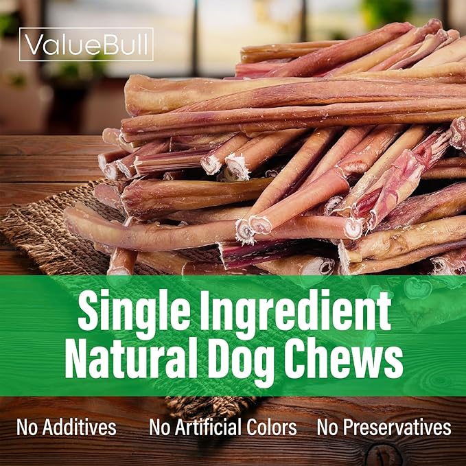 ValueBull Bully Sticks for Dogs, Thick 12 Inch, 25 Count - All Natural Dog Treats, 100% Beef Pizzles, Single Ingredient