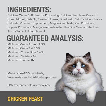 Feline Natural New Zealand Canned Catfood Wet Food, High-Meat, Low-Carb, & Grain Free Cat Food Wet, Chicken Feast, 6 oz, Pack of 12