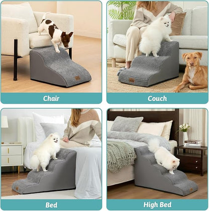 Dog Stairs for Small Dogs 15.7" H, Curved Dog Step for Puppy, Older Cat, Medium Pet Ramp for Sofa, Couch or Chair, Ladder with High Density Foam, 15.7x22.4x15.7 inch, 3 Step, Light Grey