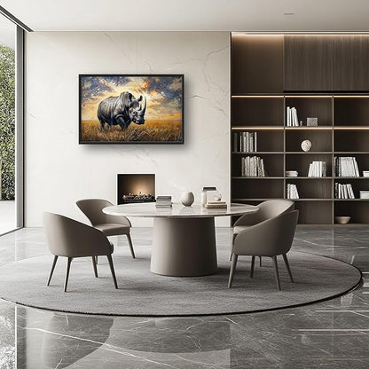 Rhino Large Wall Art Rustic Cool Wild Animal Rhinoceros Pictures Sunset Field Landscape Wall Decor Canvas Print Painting Artwork for Bathroom Living Room Bedroom 36L" x 24W"