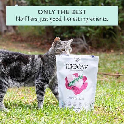 Meow Lamb & Hoki Freeze Dried Raw Cat Food, Mixer, or Topper, or Treat - High Protein, Natural, Limited Ingredient Recipe 9.9 oz