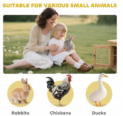 PawHut Wooden Rabbit Hutch, Indoor Elevated Guinea Pig Cage with Run, Ladder, Lockable Doors and Removable Tray, Coffee