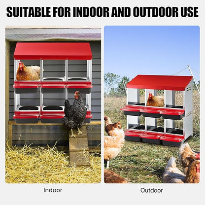 Chicken Nesting Box 2-Tier Galvanized Steel 6 Holes Nesting Boxes for Chickens Durable & Weather-Resistant Chicken Egg Laying Box Holds Up to 30 Hens with Removable Tray for Easy Cleaning