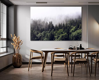 Nature Wall Art Prints - Ocean Forest Mountain Lake Canvas Landscapes - Small to Extra Large Living Room Bedroom Kitchen Bathroom Décor (Foggy Pine Forest, 24L" x 36W")