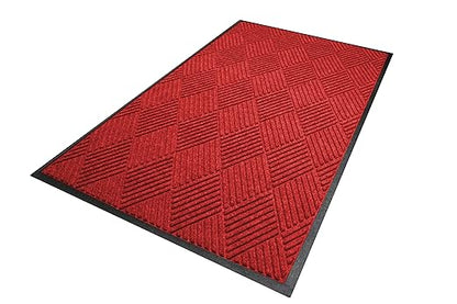 WaterHog Diamond | Commercial-Grade Entrance Mat with Rubber Border – Indoor/Outdoor, Quick Drying, Stain Resistant Door Mat (Solid Red, 3' x 12')