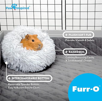 Paw Inspired Furr-O Burrowing Pet Bed with Zip-On Spandex and Fleece Bottoms for Guinea Pigs and Other Small Animals, Cozy Carrier, Hideout Enrichment Toy, Cage Accessories (Light Gray)