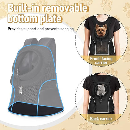 WOYYHO Pet Dog Carrier Backpack Small Dog Front Backpack Ventilated Mesh Dog Travel Back Pack with Safety Belt for Travel Hiking Cycling Outdoor Adventures (Size L: 10-14 lbs, Black)