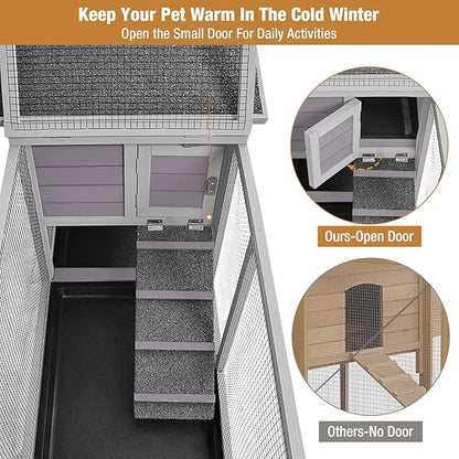 GUTINNEEN Rabbit Hutch Guinea Pig Cage with Double Run Indoor Bunny Hutch Outdoor Rabbit House with Deeper No Leak Trays and Wheels