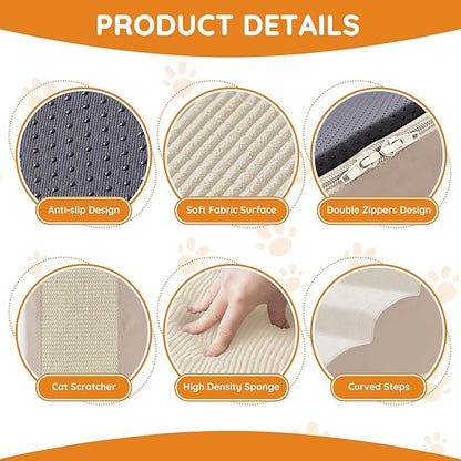 Dogs Steps for Bed, Dog Stairs for Small Dogs, 2-Step Dog Ramp for Bed, Couch, Sofa, and Chairs, Non-Slip Bottom Design, Cat Scratching, High Density Foam Portable Pet Step, Indoor, Beige