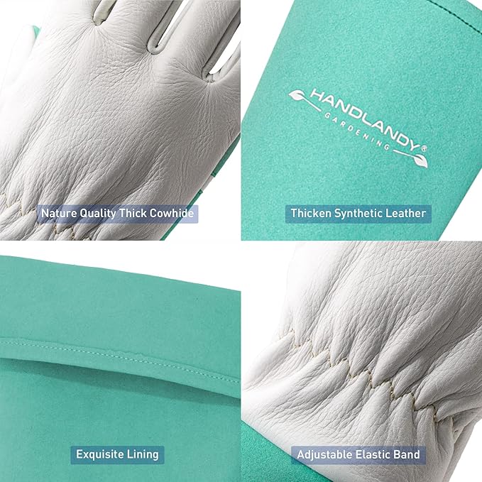 HANDLANDY Long Gardening Gloves for Men & Women, Thorn Proof Rose Pruning Gloves Leather Gauntlets Garden Glove Yard Work Glove (Small, Green)