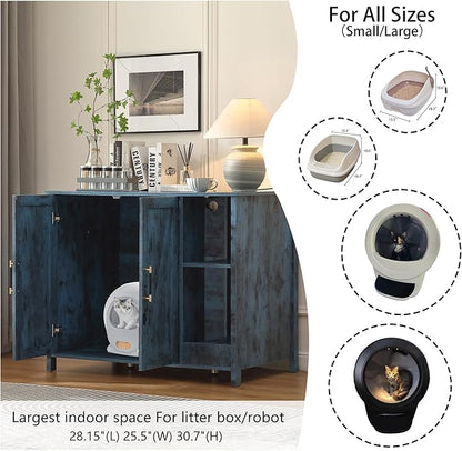 Cat Litter Robot Enclosure, Enclosure for self-Cleaning Litter Boxes,Adjustable Shelf for Dog Proof and Storage,Charging Station,Locks Added for cat,Large Indoor Cat House,Blue