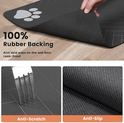 Pet Feeding Mat-Absorbent Pet Placemat for Food and Water Bowl, with Waterproof Rubber Backing, Quick Dry Water Dispenser Mat for Dog and Cat (17"x27", Blue)