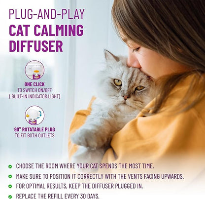 Cat Calming Pheromone Diffuser 4 Pack Cat Calming Diffuser Refills Anxiety Relief Comfort for Cats Reduce Fighting Spraying and Scratching 120 Days Long Lasting Serenity