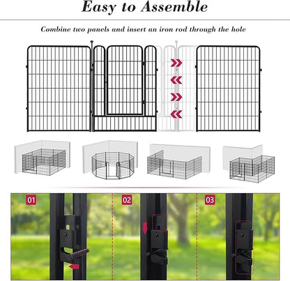 Dog Playpen 40 inch 10 Panels Indoor Dog Pen for Large/Medium/Small Dogs Heavy Duty Metal Dog Fence Outdoor for Yard, Puppy Playpen with Door Portable Pet Fence for RV Camping Yard