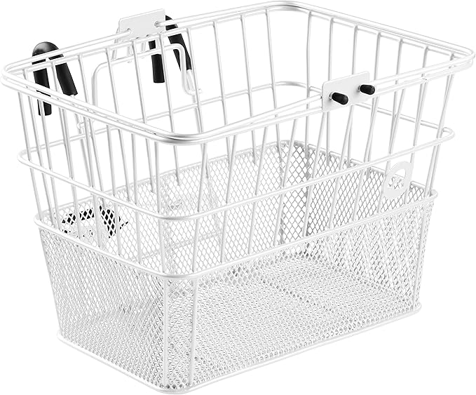 Retrospec Apollo Detachable Front Bike Basket Steel Half-Mesh with Integrated Detachable Hooks and Built-In Handle, Easy Assembly and Portability for Bicycles