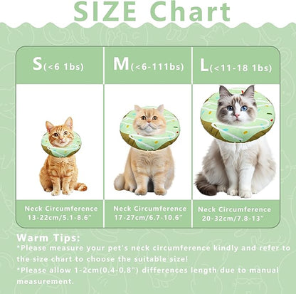 Cat Cone Collar Soft, Adjustable Cat Recovery Collar Kitten Cones to Stop Licking, Cute Donut E Collar After Surgery, Cats Neck Pillow Cone Elizabethan Cones of Shame (Waterproof Green, Large)
