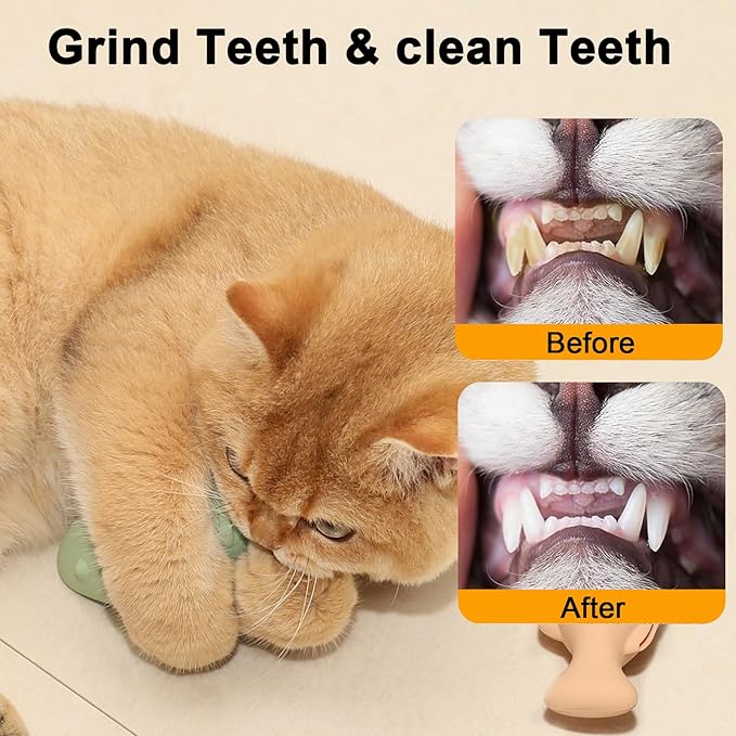 Cat Toys for Indoor Cats, Fish Shape Chew Catnip Toys for Teeth Clean, Food Grade Silicone Cat Enrichment Toy, Interactive Kitten Teething Toys with 1 Cat Nip Ball, Orange, 2 Pcs