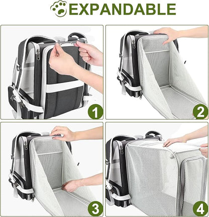 Texsens Cat Backpack - Expandable Pet Carrier for Medium Cats and Small Dogs up to 17 lbs - Breathable, Collapsible & Soft Cat Travel Bag for Outdoor Hiking (Black)