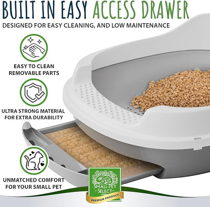 Small Pet Select - Sifting Cat Litter Box, with 5 Pee Pads and Litter Scoop, Premium System for Cats and Other Small Animals, Tidy and Easy to Clean with Drawer, Scoop, and Removable Tray