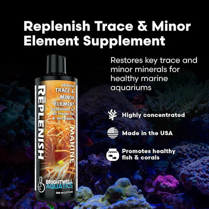 Brightwell Aquatics Rēplenish – Premium Trace & Minor Element Supplement for Marine Aquariums, Supports Healthy Fish, Corals, and Invertebrates, 125 ml