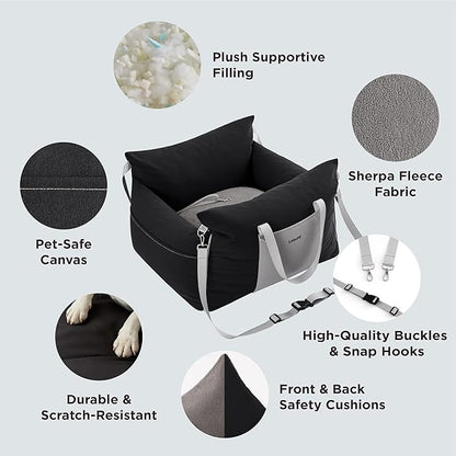 Lesure Small Dog Car Seat for Small Dogs - Waterproof Dog Booster Car Seat with Storage Pockets, Clip-On Safety Leash and Thickened Memory Foam Filling, Pet Carseat Puppy Travel Carrier Bed, Black