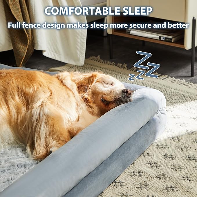 WNPETHOME Giant Dog Bed, Washable Dog Couch with Removable Waterproof Cover, Orthopedic Large Pet Sofa Bed with Bolster Sides for Sleeping