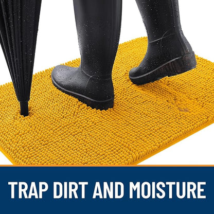 OLANLY Dog Door Mat for Muddy Paws 24x16, Absorbs Moisture and Dirt, Absorbent Non-Slip Washable Doormat, Quick Dry Chenille Mud Mat, Entry Indoor Entryway Carpet for Inside Floor, Golden Yellow