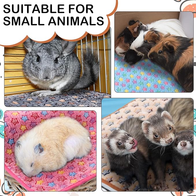 Reginary 4 Pcs Waterproof Guinea Pig Blankets Washable Small Animal Fleece Bedding Absorbent Guinea Pig Cage Liners Reusable Pet Pee Pad Sleep Mat for Hamster Ferret(Star Pattern,24 x 47 Inch)