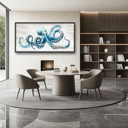 Octopus Large Wall Art Ocean Sea Nautical Pictures Rustic Blue Octopus Animal Wall Decor Canvas Print Painting Artwork for Bathroom Living Room Bedroom 60L" x 30W"
