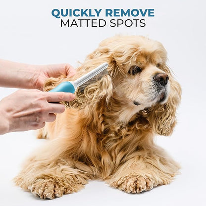Poodle Grooming Comb - Metal Dematting Comb with Long & Short Stainless Steel Teeth for Removing Matted Hair & Knots, Safe and Gentle for Dogs & Cats