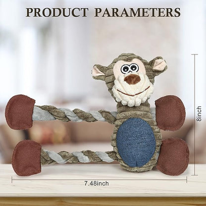 Plush Monkey Squeaky Dog Toy – Stuffed Animal for Small, Medium & Large Dogs