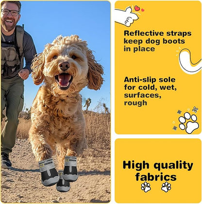 Hcpet Dog Shoes for Large Dogs, Waterproof Dog Booties for Small Medium Dogs, Anti-Slip Dog Boots & Paw Protectors for Hot Pavement Winter Snow Hiking with Reflective Straps Black Size 5