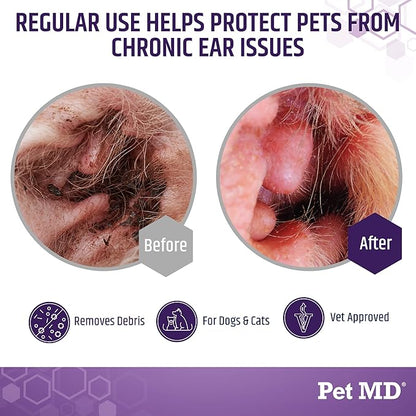 Pet MD Dog Ear Cleaning Wipes with Aloe and Eucalyptus + Veterinary Tris Flush Cat & Dog Ear Cleaner