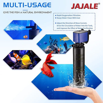 Water Pump 475 GPH 3-in-1 Submersible Internal Filter Aquarium Powerhead Water Pump Ultra Quiet for Aquarium,Fish Tank-4 Pack