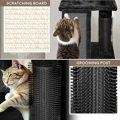 Large Cat Tree Tower for Large Cats, Cat Scratching Post, Self Grooming Post, Interactive Cat Toys, Oversized Perch and Basket, Heavy Duty 72", Black and Red