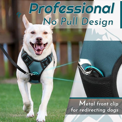 Eagloo Dog Harness Medium Sized Dog, No Pull Service Vest with Reflective Strips and Control Handle, Adjustable and Comfortable for Easy Walking, No Choke Pet Harness with 2 Metal Rings, Dark Green, M