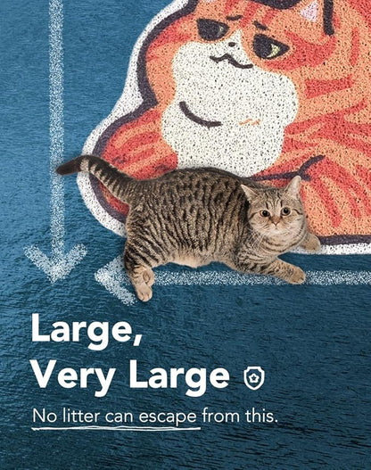 Lukamoo® Cute Cat Litter Mat (30’’x20’’), Large/L, for Kitty Litter & Cute Cat Litter Box, Litter Trapping Mat (Orange Tabby)