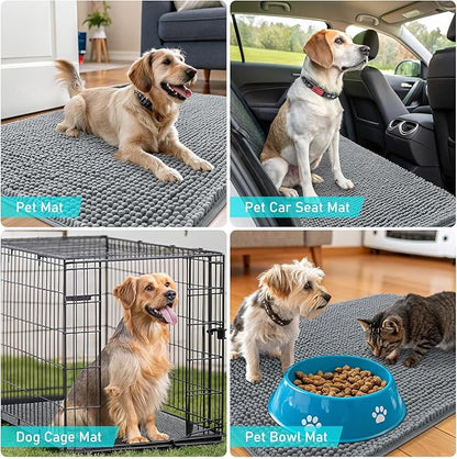 OLANLY Dog Door Mat Set 4-Piece 70x24, Absorbs Moisture and Dirt, Absorbent Non-Slip Washable Doormat, Quick Dry Chenille Mud Mat for Dogs, Entry Indoor Entryway Carpet for Inside Floor, Grey