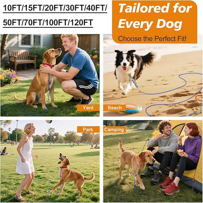 Tresbro 25 FT Dog Tie Out Cable with Spring, Shock Absorbing Tether Chains for Outside Aavilable in 10/15/20/25/30/40/50/70/100/120 FT, Heavy Duty Leads for Yard for Medium & Large Dogs Up to 500 LBS