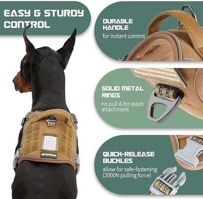 BUMBIN Tactical Dog Harness for Large Dogs No Pull, Famous TIK Tok No Pull, Fit Smart Reflective Pet Walking Harness for Training, Adjustable Dog Vest Harness with Handle Brown L