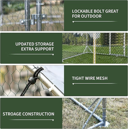 4ever2buy Large Metal Chicken Coop with Run Walk-in Poultry Cage Chicken Runs House Pen Cage Dome Roofed Chicken Coops with Anti-Ultraviolet Cover for Outdoor Yard Farm Use 9.5'W x 6.45'L x 6.3'H
