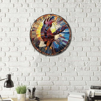 Lygond Metal Sign Tin Sign Circular Stained Glass Eagle Kitty Decor For Pet 8×8 Inches