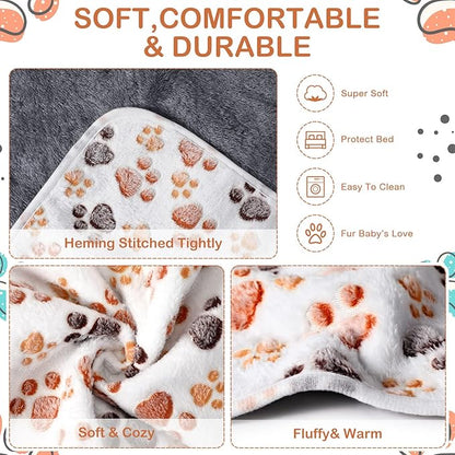 Reginary 4 Pcs Waterproof Guinea Pig Blankets Washable Small Animal Fleece Bedding Absorbent Guinea Pig Cage Liners Reusable Pet Pee Pad Sleep Mat for Hamster Ferret(Paw Print,35 x 24 Inch)