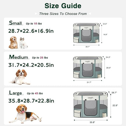Love's cabin Pet Puppy Dog Playpen, Medium Dog Tent Crates Cage Indoor/Outdoor, Portable Exercise Playpen for Cat, Foldable Pop Up Dog Kennel Playpen with Carring Case (M, Gray Green)