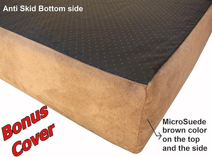Dogbed4less Luxury Extra Large Orthopedic Memory Foam Dog Bed for Large Dogs with Durable Waterproof Internal Case, Removable Washable Denim Cover and Extra Bonus Pet Bed Cover, XL 40X35X4, Brown