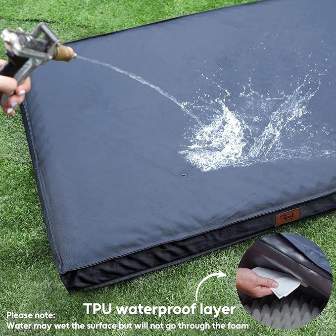 Outdoor XXL Dog Bed Waterproof, Dog Bed for Extra Large Dogs, Orthopedic Egg Foam Pet Bed with Washable and Removable Oxford Cooling Cover, Navy
