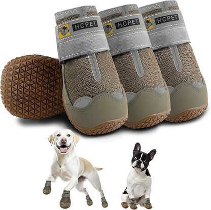 Hcpet Dog Shoes for Large Dogs, Breathable Dog Booties for Small Medium Dogs, Anti-Slip Dog Boots & Paw Protectors for Hot Pavement Winter Snow Hiking with Reflective Straps Army Green Size 8
