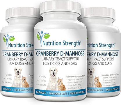 Cranberry D-Mannose for Dogs, Support for Bladder & UTI, Pet Urinary Tract + Immune Health Supplement, Cranberry for Dogs with D-Mannose & Vitamin C, 150 Chewable Tablets